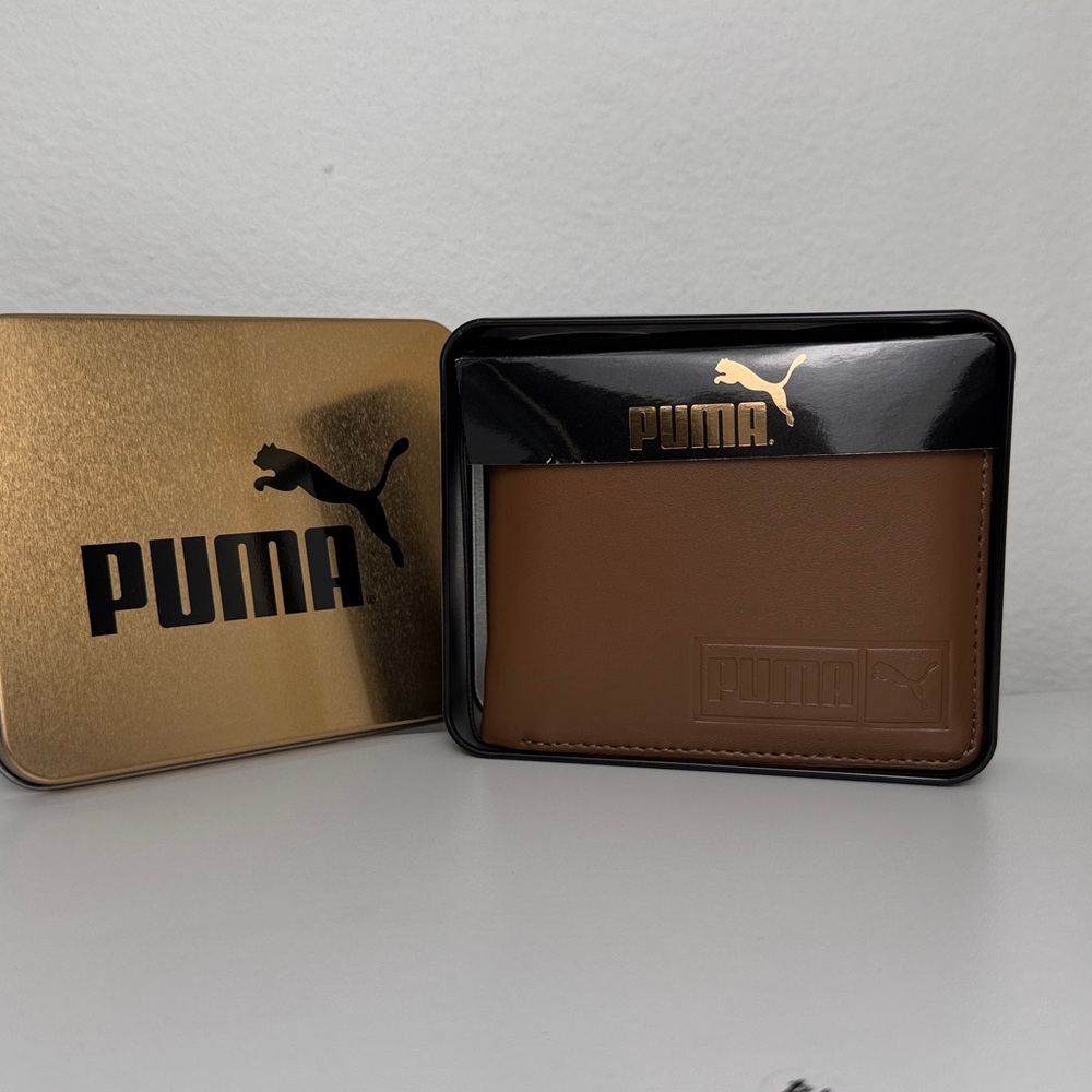 PUMA Cruise V2‎ espresso brown leather textured bi-fold wallet